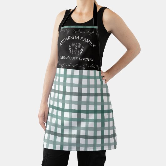 カントリー素朴セージ緑ジンガムブラックシャルボード エプロン (インサイチュ)