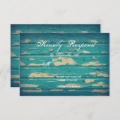 カントリー素朴ターコイズウッド結婚の出欠届けカード 出欠カード (正面/裏面)