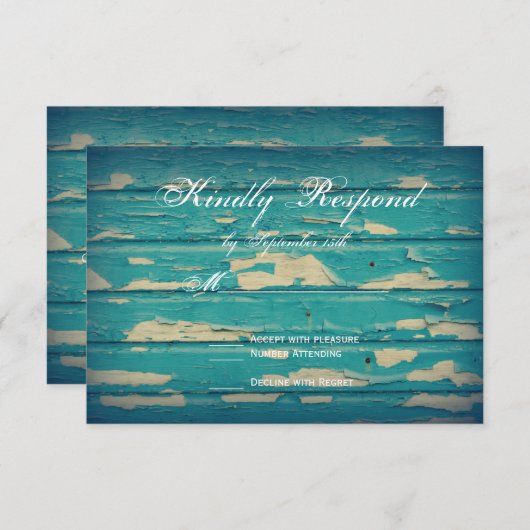 カントリー素朴ターコイズウッド結婚の出欠届けカード 出欠カード (正面/裏面)