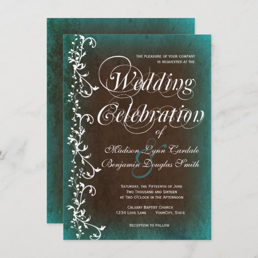 カントリー素朴ターコイズブラウン結婚式招待状 招待状 (正面/裏面)