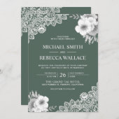 カントリー素朴ダスティグリーンフローラレース結婚ズ 招待状 (正面/裏面)