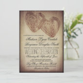 カントリー素朴ダブルハートウッド結婚式の招待 招待状 (スタンド正面)