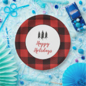 カントリー素朴ツリーの赤と黒のフランネルパターン ペーパープレート (パーティー)