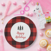 カントリー素朴ツリーの赤と黒のフランネルパターン ペーパープレート (パーティー)