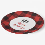 カントリー素朴ツリーの赤と黒のフランネルパターン ペーパープレート (アングル)