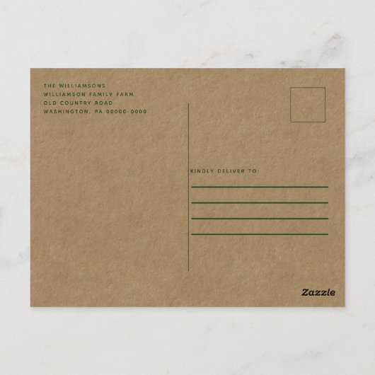 カントリー素朴ツリーズクリスマスパーティの招待状 ポストカード (裏面)