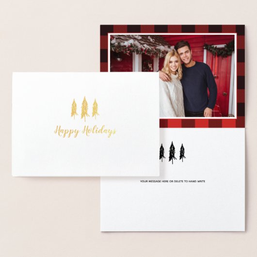 カントリー素朴ツリーフランネルパターンホリデー 箔カード (ディスプレー)