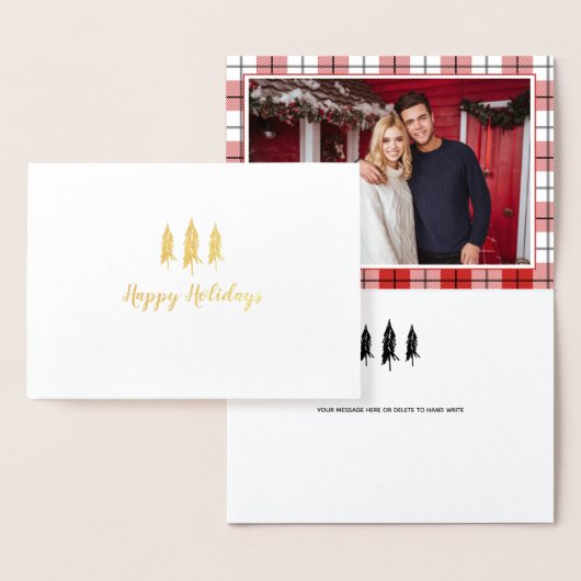 カントリー素朴ツリーフランネルパターンホリデー 箔カード (ディスプレー)