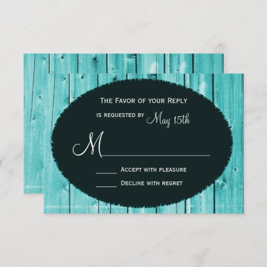 カントリー素朴ティール（緑がかった色）バーンウッドウェディングRSVPカード 出欠カード (正面/裏面)