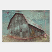 カントリー素朴ティール（緑がかった色）バーンヴィンテージテクスチャの切り離し ラッピングペーパーシート (正面3)