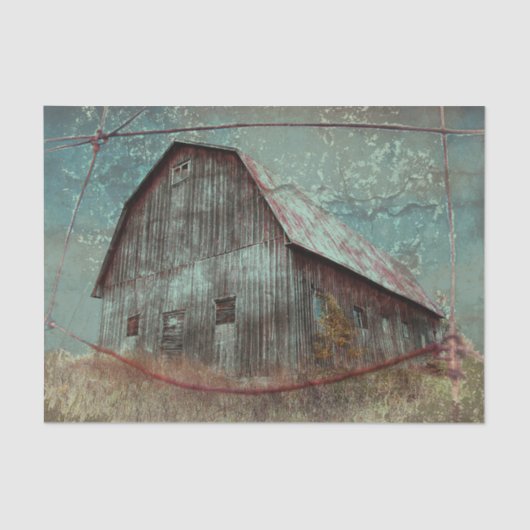 カントリー素朴ティール（緑がかった色）バーンヴィンテージテクスチャの切り離し 薄葉紙 (正面)