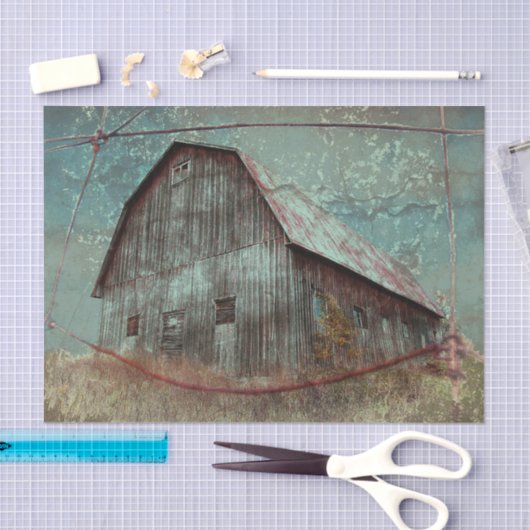 カントリー素朴ティール(緑がかった色)バーンヴィンテージテクスチャの切り離し 薄葉紙 (クラフト)