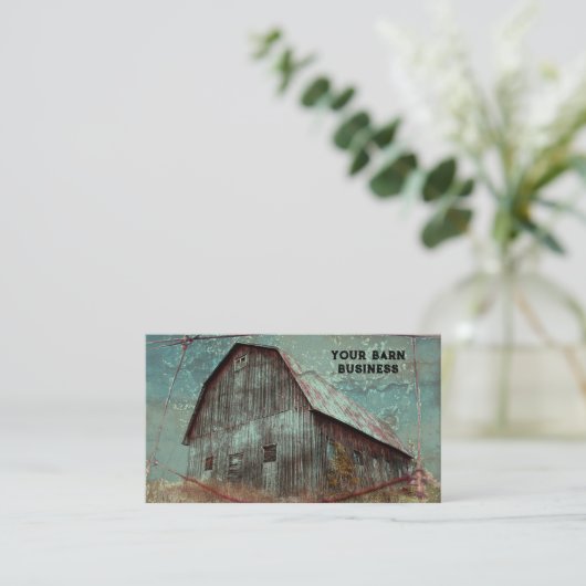 カントリー素朴ティール(緑がかった色)バーンヴィンテージテクスチャ 名刺 (スタンド正面)