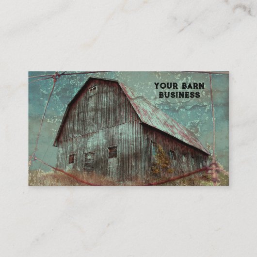 カントリー素朴ティール(緑がかった色)バーンヴィンテージテクスチャ 名刺 (正面)