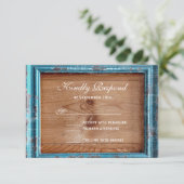 カントリー素朴ティール（緑がかった色）フレームウッドウェディング出欠届けカード 出欠カード (スタンド正面)