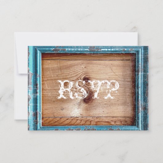 カントリー素朴ティール（緑がかった色）フレームウッドウェディング出欠届けカード 出欠カード (裏面)