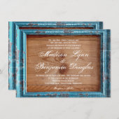 カントリー素朴ティール(緑がかった色)フレームウッド結婚式招待状 招待状 (正面/裏面)