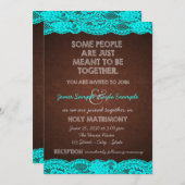 カントリー素朴ティール（緑がかった色）ブルーとブラウン結婚ズ 招待状 (正面/裏面)