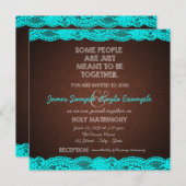 カントリー素朴ティール(緑がかった色)ブルーとブラウン結婚ズ 招待状 (正面/裏面)