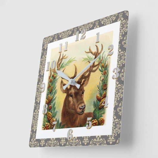 カントリー素朴ディアヴィンテージエレガントクリスマス スクエア壁時計 (傾斜)