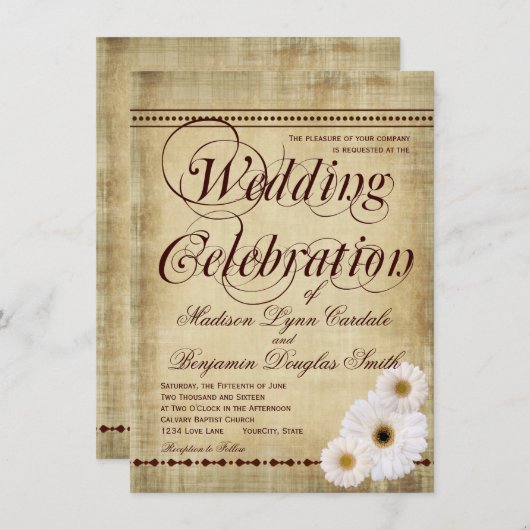 カントリー素朴デイジービンテージウェディング招待状 招待状