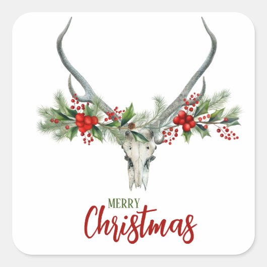 カントリー素朴トインデナースカル&ガーランドクリスマス スクエアシール (正面)