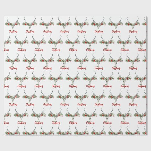カントリー素朴トインデナースカル&ガーランドクリスマス ラッピングペーパー (フラット)