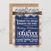 カントリー素朴ネイビーブルーバーラップ結婚式招待状 招待状 (正面/裏面)