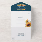 カントリー素朴ネイビーブルー金ゴールドひまわり結婚の花 オールインワン招待状 (外側)