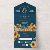 カントリー素朴ネイビーブルー金ゴールドひまわり結婚の花 オールインワン招待状 (内側)