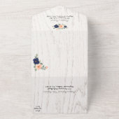 カントリー素朴ネイビーブルー&ピーチフローラズ結婚 オールインワン招待状 (外側)