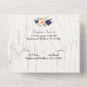 カントリー素朴ネイビーブルー&ピーチフローラズ結婚 オールインワン招待状 (裏面)