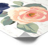 カントリー素朴ネイビーブルー&ピーチフローラズ結婚 ポスター (角)