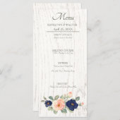 カントリー素朴ネイビーブルー&ピーチフローラズ結婚 メニュー (正面/裏面)