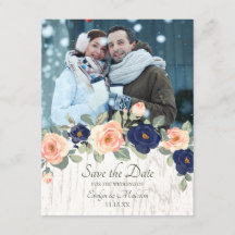 カントリー素朴ネイビーブルー&ピーチフローラズ結婚