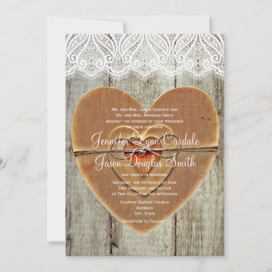 カントリー素朴ハートバーンウッド結婚式招待状 招待状 (正面)