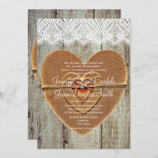 カントリー素朴ハートバーンウッド結婚式招待状 招待状 (正面/裏面)
