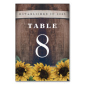 カントリー素朴バレルヴィンテージひまわり結婚の テーブルナンバー (裏面)
