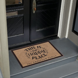 カントリー素朴バーラップこれが私たちの幸せな場所である ドアマット