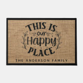 カントリー素朴バーラップこれが私たちの幸せな場所である ドアマット (正面)