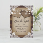 カントリー素朴バーラップハートエレガントレース結婚ス セーブザデート (スタンド正面)