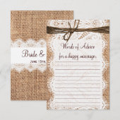 カントリー素朴バーラップブライダルアドバイスカード アドバイスカード (正面/裏面)