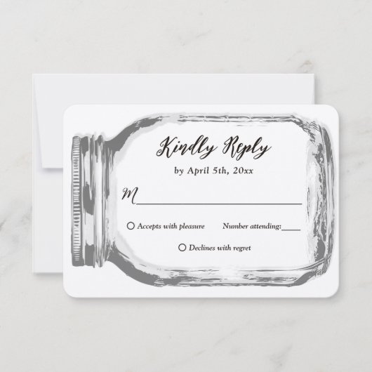 カントリー素朴バーラップメイスンジャークラフトウェディングRSVP 出欠カード (正面)