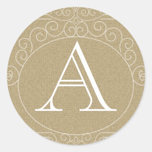 カントリー素朴バーラップモノグラム結婚式の引き出物 ラウンドシール (正面)