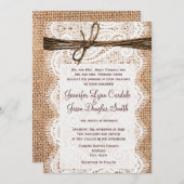 カントリー素朴バーラップレースのトウィンドウェディングへの招待 招待状 (正面/裏面)