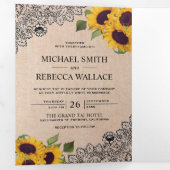 カントリー素朴バーラップレースひまわり結婚の写真 三つ折り招待状 (内部最初)