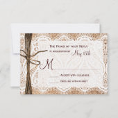 カントリー素朴バーラップレースツインウェディングRSVP 出欠カード (正面)