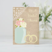 カントリー素朴バーラップレースメイスンジャーブライダルシャワー 招待状 (スタンド正面)