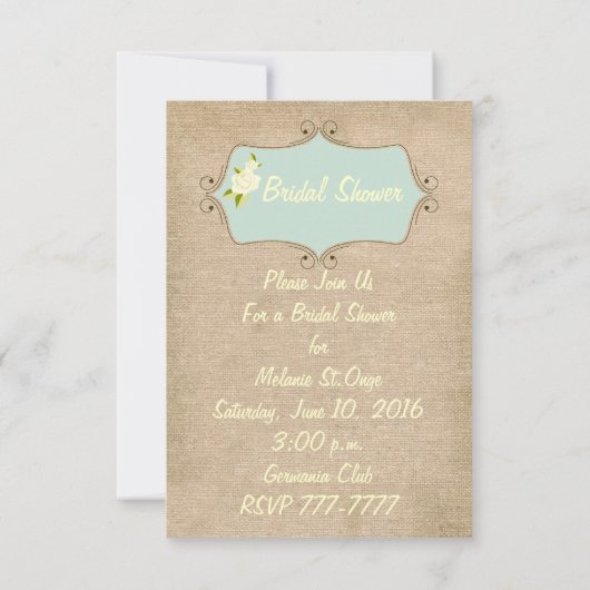 カントリー素朴バーラップレースメイスンジャーブライダルシャワー 招待状 (裏面)