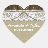 カントリー素朴バーラップレース結婚式の引き出物シール ハートシール (正面)
